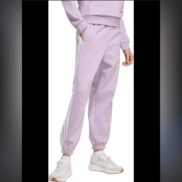 Adidas Women's Light Purple Joggers with White Stripes - Picture 1 of 4